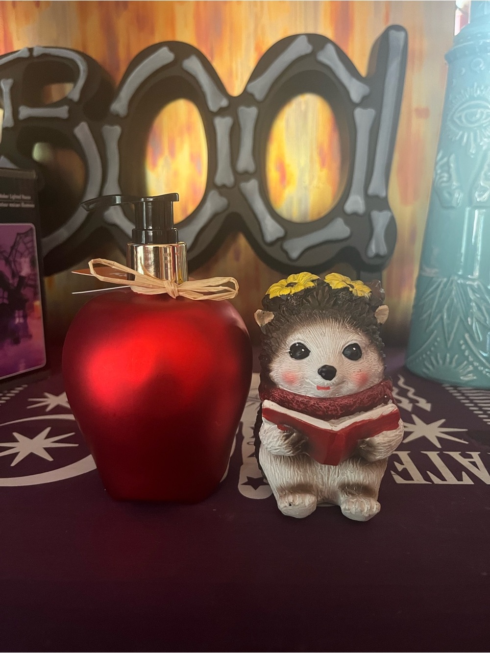Cozy Autumn Kitchen Set - Red Apple Soap Dispenser & Hedgehog Accent